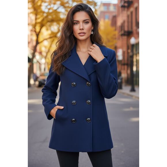 London Fog Jackets & Blazers - London Fog Sapphire Wool Blend Peacoat w/ Scarf NWT Petite Medium Classic Coat